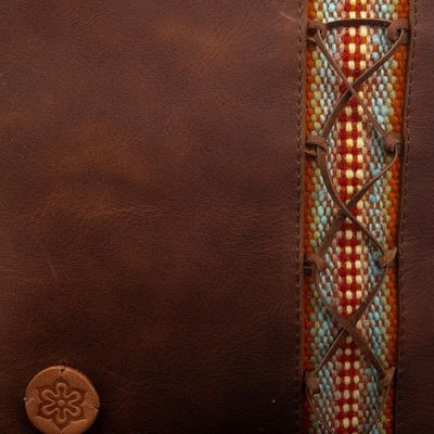 Alternate image for Brown Leather Sling with Colorful Wool Textile from Peru Traditional Journey