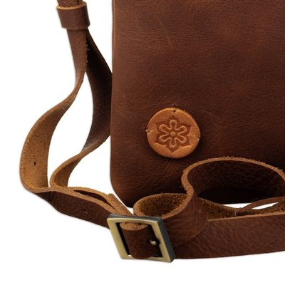 Alternate image for Brown Leather Sling with Colorful Wool Textile from Peru Traditional Journey