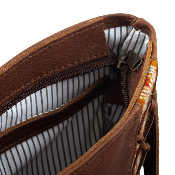 Alternate image for Brown Leather Sling with Colorful Wool Textile from Peru Traditional Journey