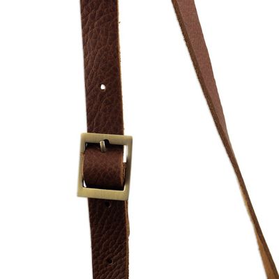 Alternate image for Brown Leather Sling with Colorful Wool Textile from Peru Traditional Journey