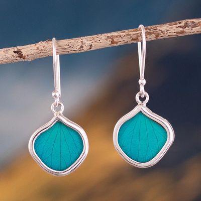 Alternate image for Andean Handmade Sterling Silver Turquoise Leaf Earrings Turquoise Leaf Drops