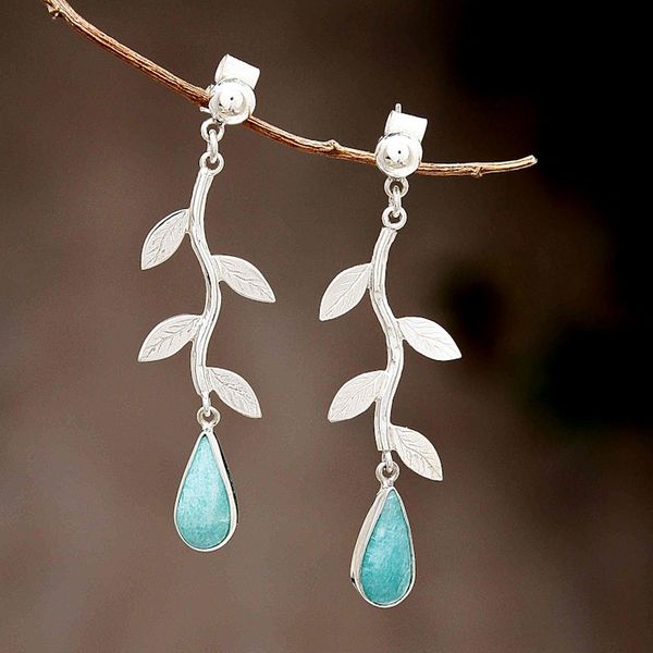 Alternate image for Amazonite on Sterling Silver Earrings Peruvian Jewelry Blue Dew