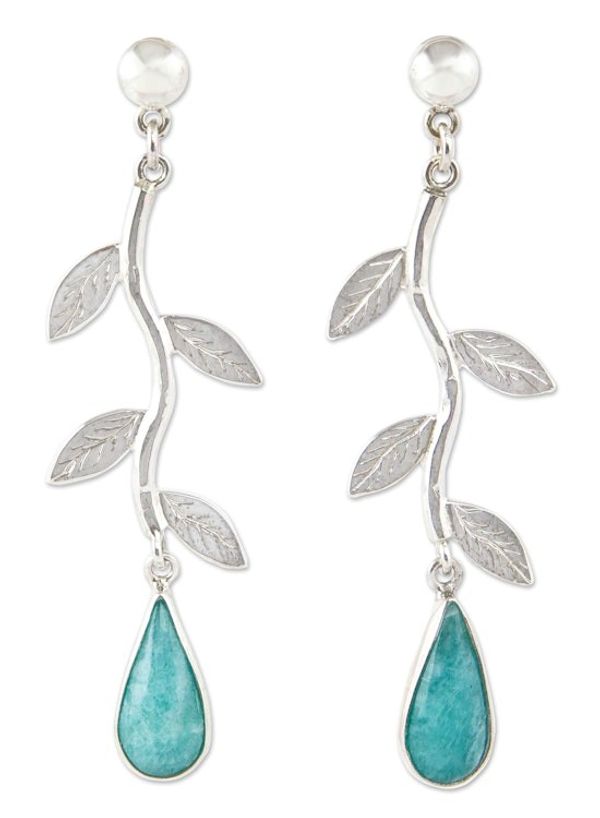 Alternate image for Amazonite on Sterling Silver Earrings Peruvian Jewelry Blue Dew