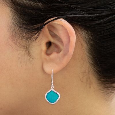 Alternate image for Andean Handmade Sterling Silver Turquoise Leaf Earrings Turquoise Leaf Drops