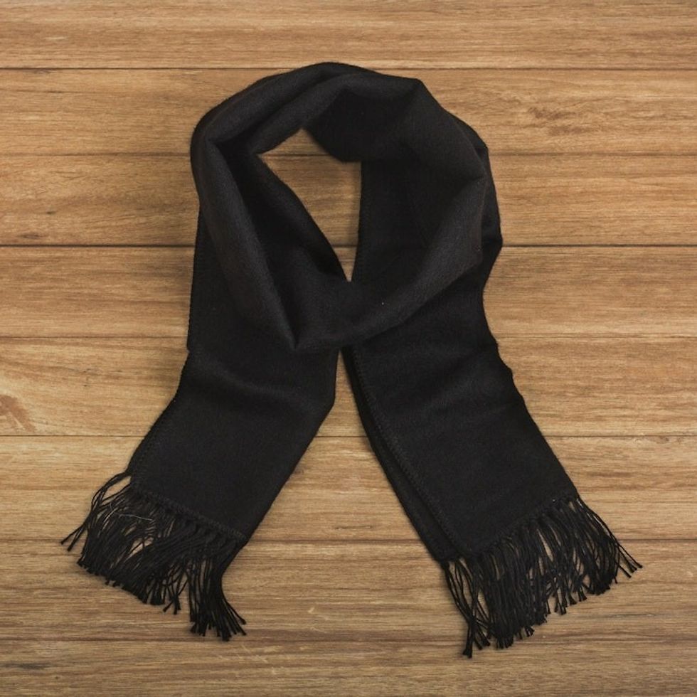 Alpaca Blend Wrap Scarf in Black from Peru 'Black Gift of Warmth'