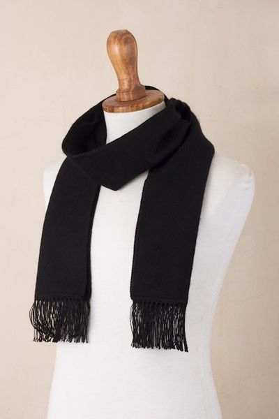 Alternate image for Alpaca Blend Wrap Scarf in Black from Peru Black Gift of Warmth