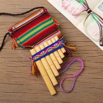 Alternate image for Traditional Bamboo Antara Panpipe with Andean Stripe Case Melodies of the Empire