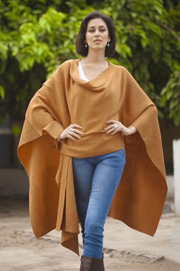 Alternate image for Knit Alpaca Blend Ruana in Sunrise from Peru Elegant Fashion in Sunrise