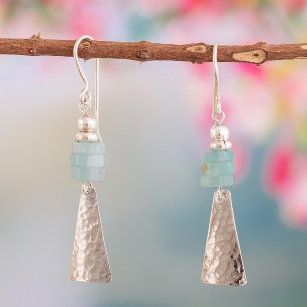 Sterling Silver and Natural Opal Dangle Earrings 'Pyramids of Truth'