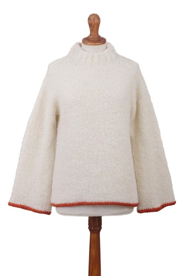 Alternate image for Warm White Funnel Neck Alpaca Blend Sweater Sumptuous Warmth in White