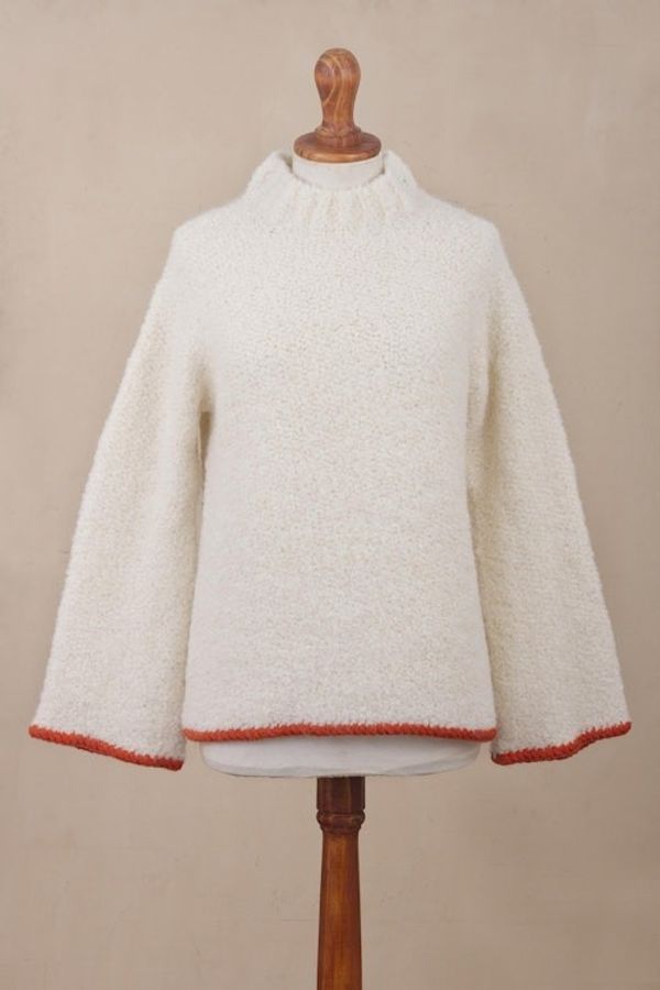 Alternate image for Warm White Funnel Neck Alpaca Blend Sweater Sumptuous Warmth in White