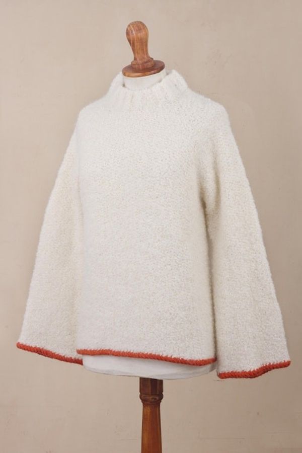 Alternate image for Warm White Funnel Neck Alpaca Blend Sweater Sumptuous Warmth in White