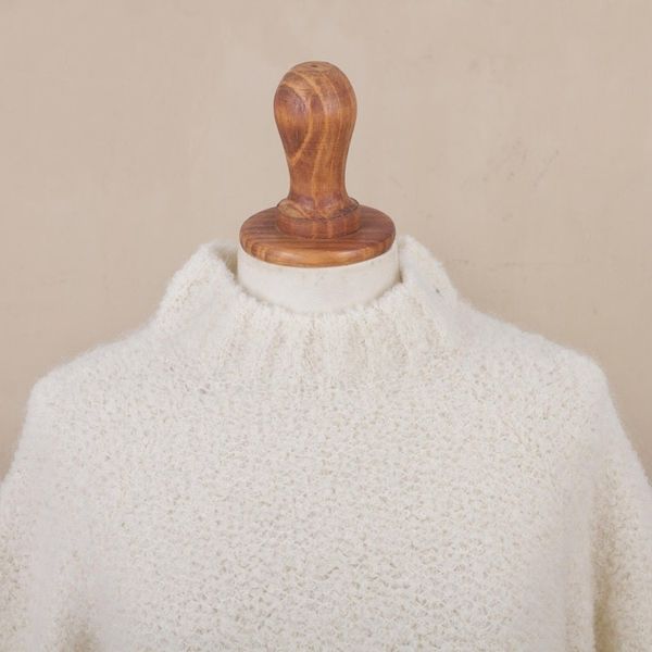 Alternate image for Warm White Funnel Neck Alpaca Blend Sweater Sumptuous Warmth in White
