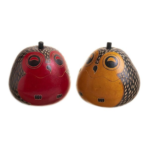 Alternate image for Decorative Owl Figures of Dried Mate Gourds from Peru Pair Singing Owls