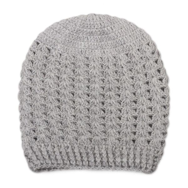 Alternate image for Hand-Crocheted Dove Grey Alpaca Cozy Winter Hat Grey Stars Align