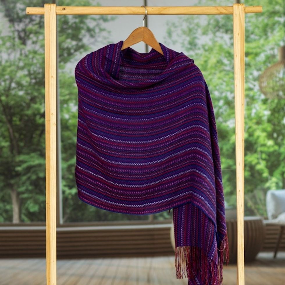 Baby Alpaca Blend Violet Fuchsia Blue Magenta Striped Shawl 'Vibrant Violet'