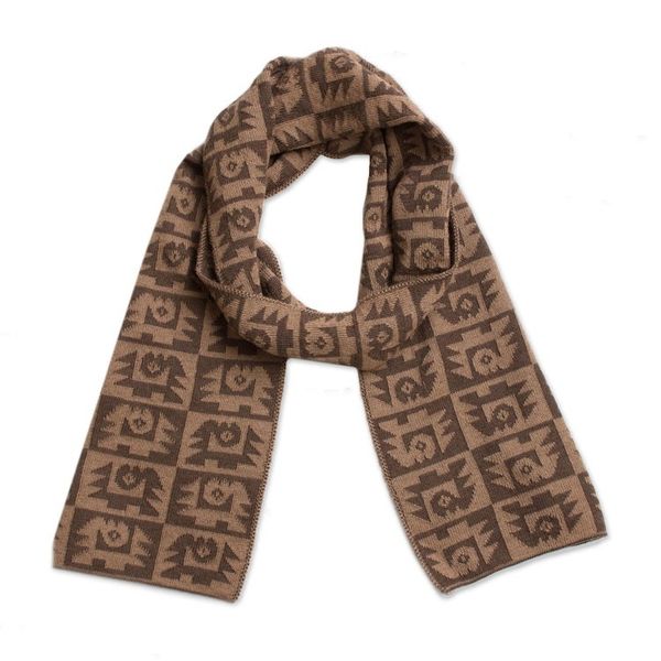 Alternate image for Alpaca Blend Espresso and Tan Scarf from Peru Brown Paracas Shadows