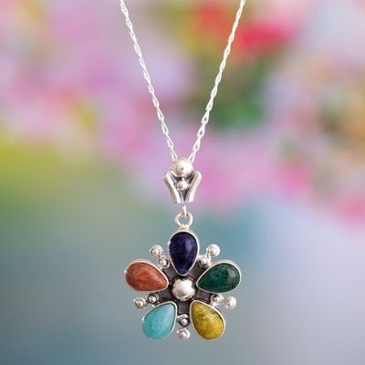 Alternate image for Handcrafted Multi-Gemstone Necklace Flower of San Juan