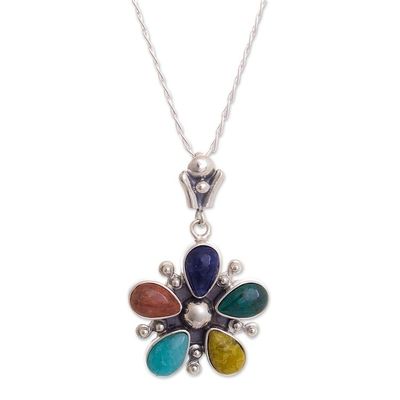 Alternate image for Handcrafted Multi-Gemstone Necklace Flower of San Juan