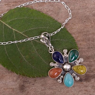Alternate image for Handcrafted Multi-Gemstone Necklace Flower of San Juan