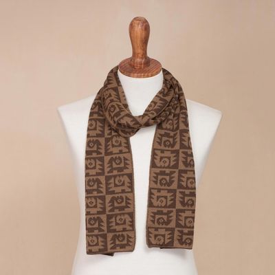 Alternate image for Alpaca Blend Espresso and Tan Scarf from Peru Brown Paracas Shadows