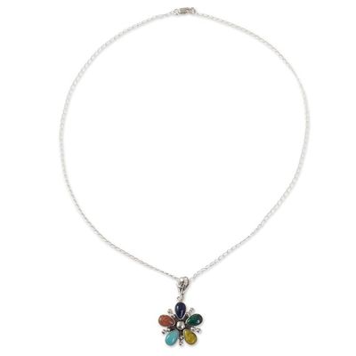 Alternate image for Handcrafted Multi-Gemstone Necklace Flower of San Juan