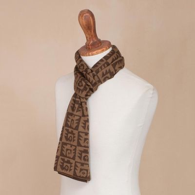 Alternate image for Alpaca Blend Espresso and Tan Scarf from Peru Brown Paracas Shadows