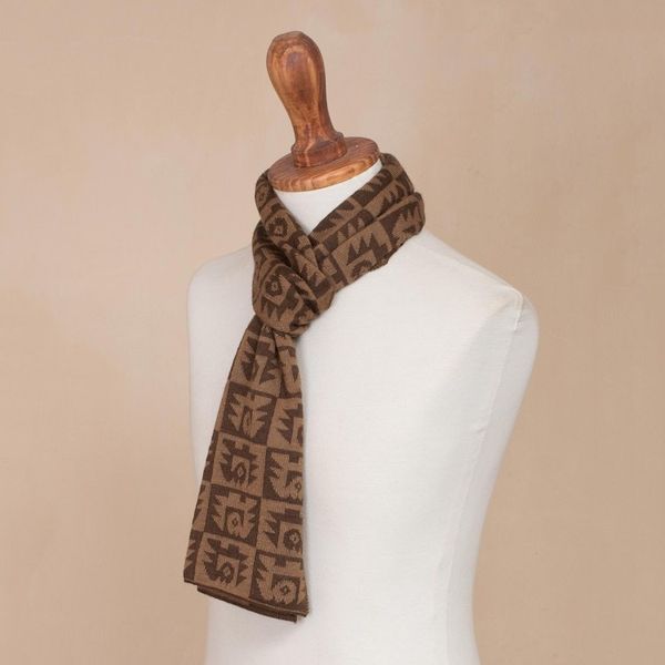 Alternate image for Alpaca Blend Espresso and Tan Scarf from Peru Brown Paracas Shadows