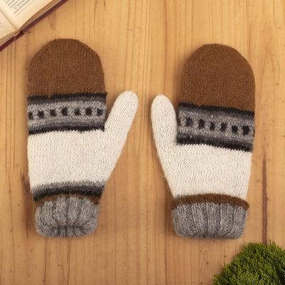 Alternate image for 100 Alpaca Hand-Knit Undyed Mittens From Surco Peru Warm Hands