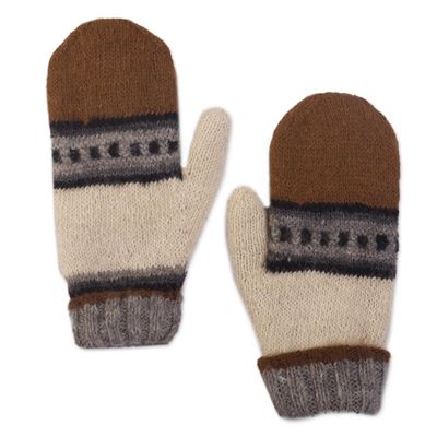 Alternate image for 100 Alpaca Hand-Knit Undyed Mittens From Surco Peru Warm Hands