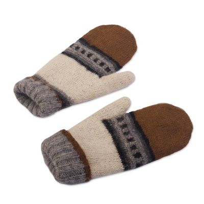 Alternate image for 100 Alpaca Hand-Knit Undyed Mittens From Surco Peru Warm Hands