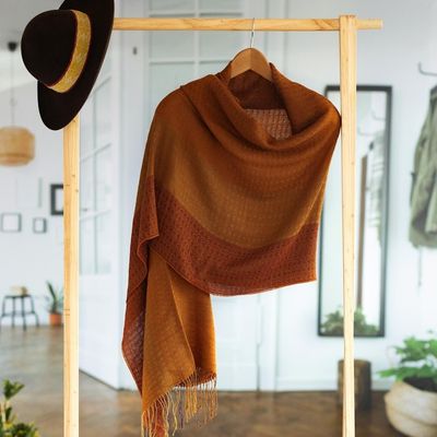 Alternate image for Handwoven Autumn-Colored Baby Alpaca Blend Shawl from Peru Autumn Glory