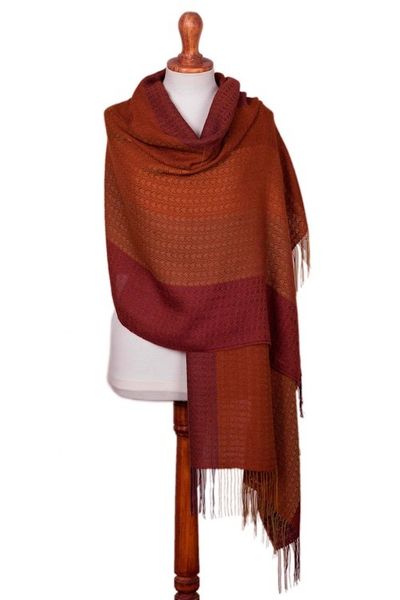 Alternate image for Handwoven Autumn-Colored Baby Alpaca Blend Shawl from Peru Autumn Glory