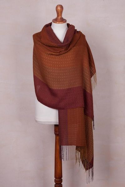 Alternate image for Handwoven Autumn-Colored Baby Alpaca Blend Shawl from Peru Autumn Glory