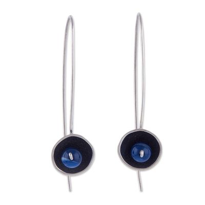 Alternate image for Blue Agate and Sterling Silver Drop Earrings from Peru Wondrous Galaxy in Blue