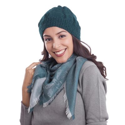 Alternate image for Baby Alpaca and Silk Blend Teal Dragonfly Reversible Scarf Dragonfly in Teal