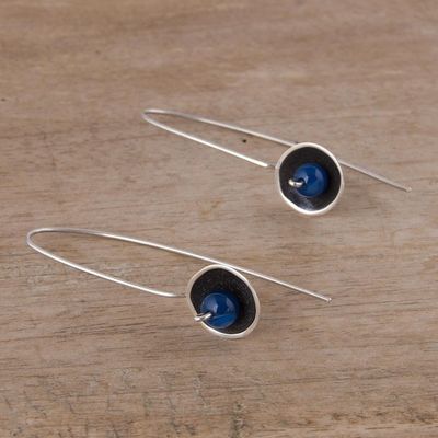 Alternate image for Blue Agate and Sterling Silver Drop Earrings from Peru Wondrous Galaxy in Blue