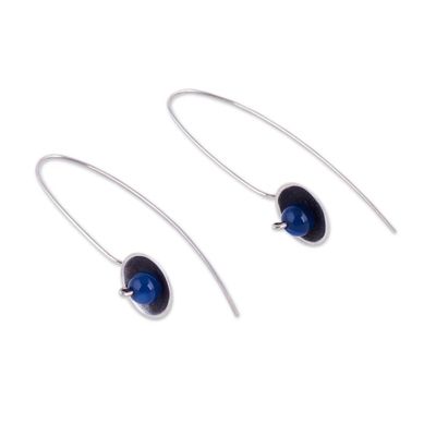 Alternate image for Blue Agate and Sterling Silver Drop Earrings from Peru Wondrous Galaxy in Blue