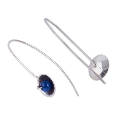 Alternate image for Blue Agate and Sterling Silver Drop Earrings from Peru Wondrous Galaxy in Blue
