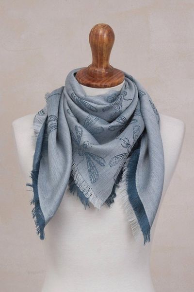 Alternate image for Baby Alpaca and Silk Blend Teal Dragonfly Reversible Scarf Dragonfly in Teal