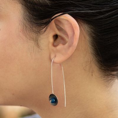 Alternate image for Blue Agate and Sterling Silver Drop Earrings from Peru Wondrous Galaxy in Blue