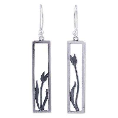 Alternate image for Modern Artisan Crafted Framed Tulip Silver Earrings Tulip in the Window