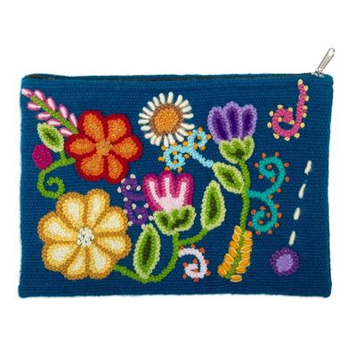 Alternate image for Hand-Woven and Hand-Embroidered Wool Floral Cosmetic Bag Andean Spring