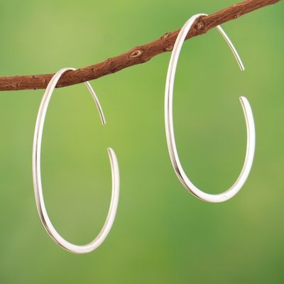 Alternate image for Modern Sterling Silver Half-Hoop Earrings Crafted in Peru Lustrous Appeal