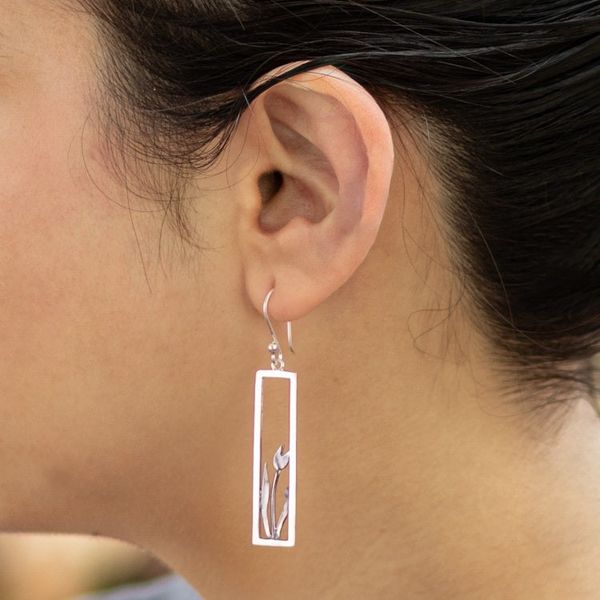 Alternate image for Modern Artisan Crafted Framed Tulip Silver Earrings Tulip in the Window