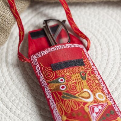 Alternate image for Embroidered Eyeglasses Bag in Chili from Peru Embellished Beauty in Chili
