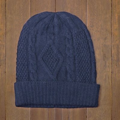 Alternate image for Knitted Unisex Watch Cap in Azure 100 Alpaca from Peru Antique Blue Allure
