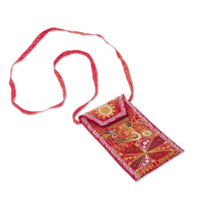 Alternate image for Embroidered Eyeglasses Bag in Chili from Peru Embellished Beauty in Chili