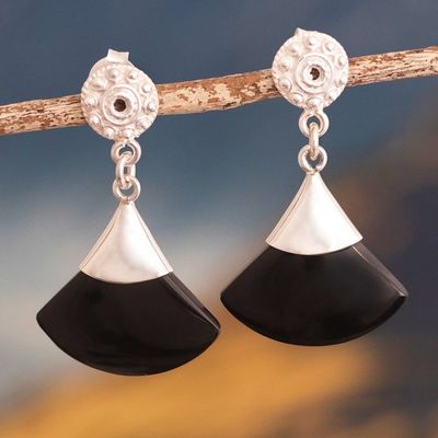 Alternate image for Matte Black Obsidian and Sterling Silver Dangle Earrings Peruvian Volcano