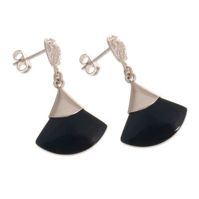 Alternate image for Matte Black Obsidian and Sterling Silver Dangle Earrings Peruvian Volcano